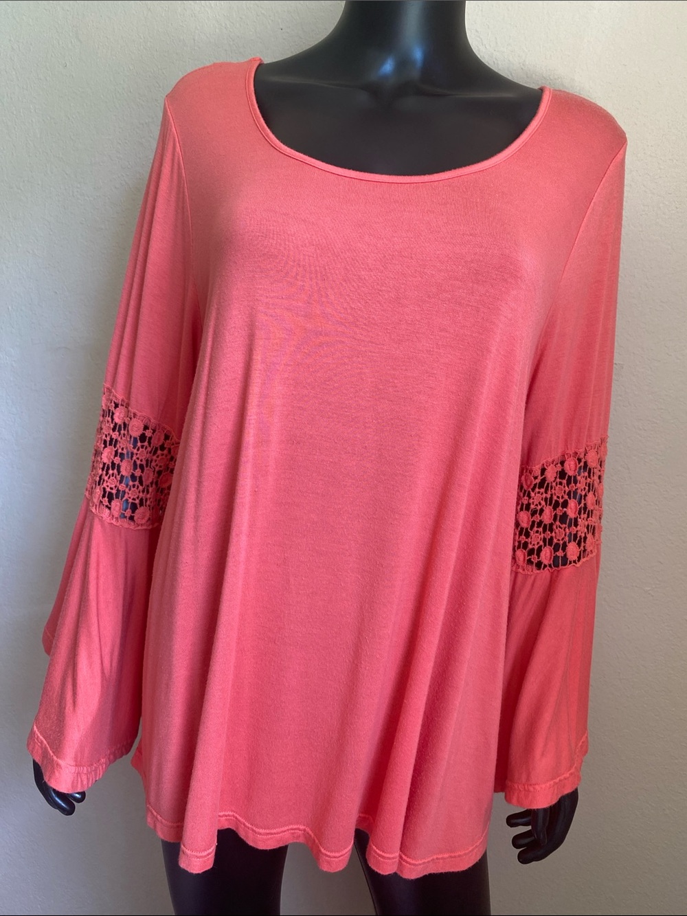 Roommates Coral Bell-Sleeve Tunic with Crochet Trim